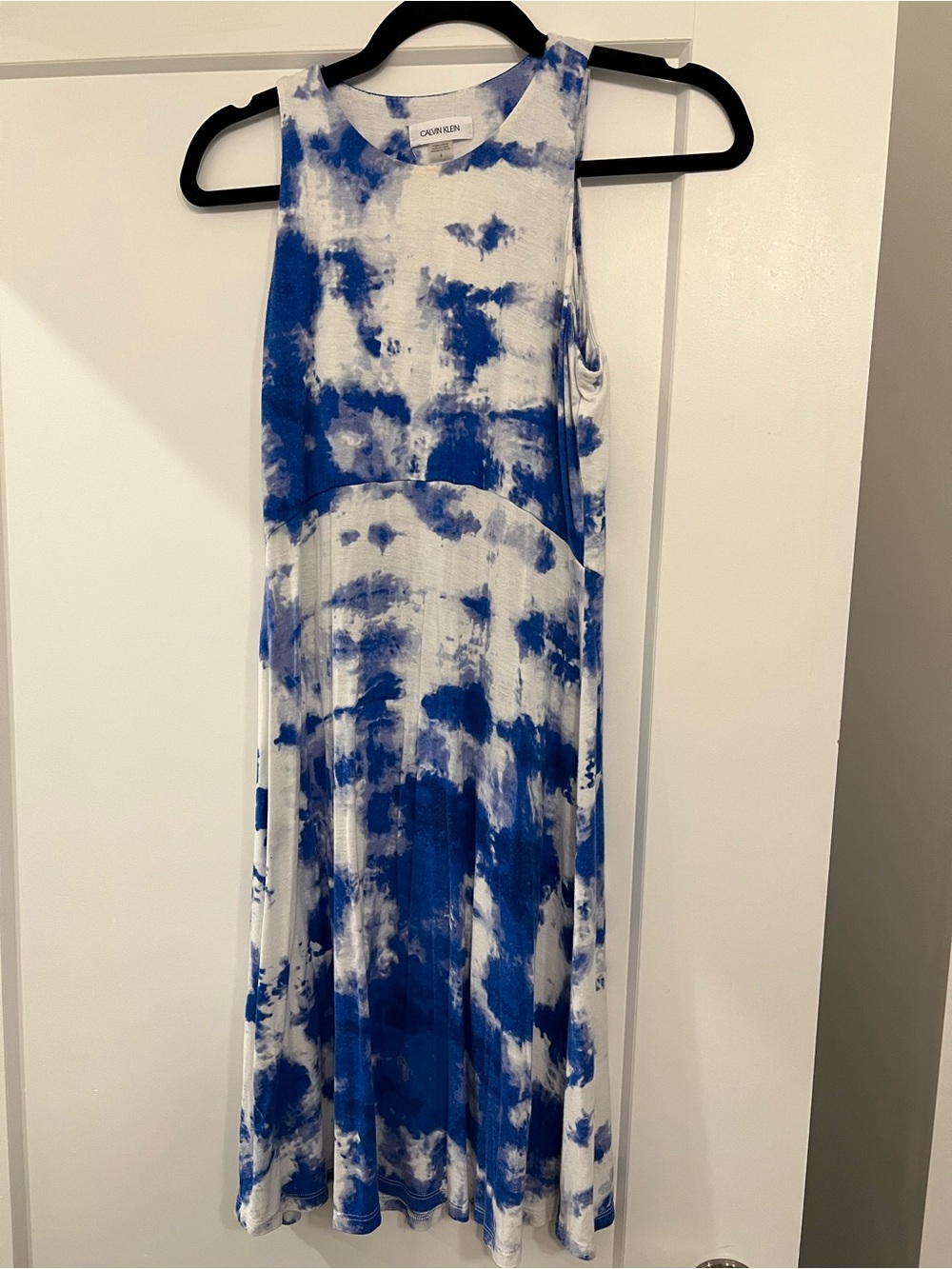 calvin klein blue sleeveless dress Tie-Dye 1930's Zip Back Azure Coast Chevron Stripe Size:2XL 18-18.5 ( 32/33)